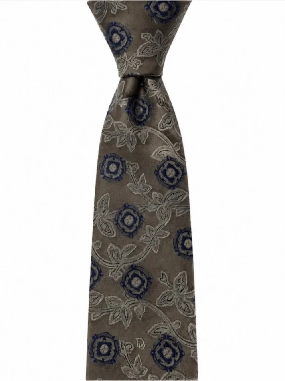 CHRISTIAN DIOR MONSIEUR Mens Necktie Vintage Silk‎ Blend Floral Gray Blue USA